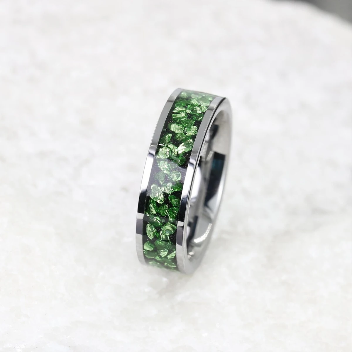 6MM Grüner Kristall-Wolframring für Herren, Anillos Bague Homme, Verlobungsring, Modeschmuck, Eheringe, Verlobungsringe – Detail 8