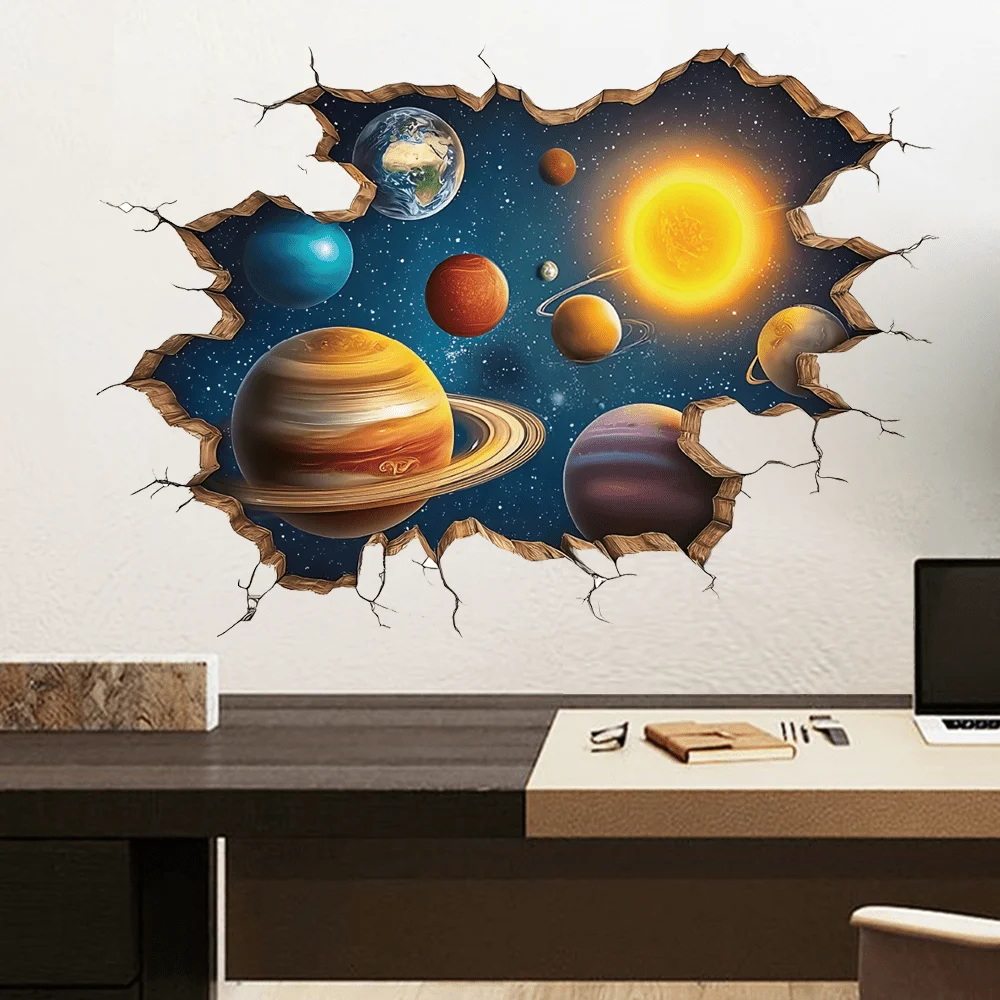 1Pc Charming Cosmic Planet Night Sky Wall Sticker, Self-Adhesive Pvc Home Decor DIY Sticker, Suitable for Study Room, Cabinet, Living Room, Bedroom, Dining Room, Bathroom, Entryway, Doors and Windows, and Wall Decals, Easily Create a Warm and Fun Space, a Creative and Thoughtful Gift for Family, Friends, and Loved Ones