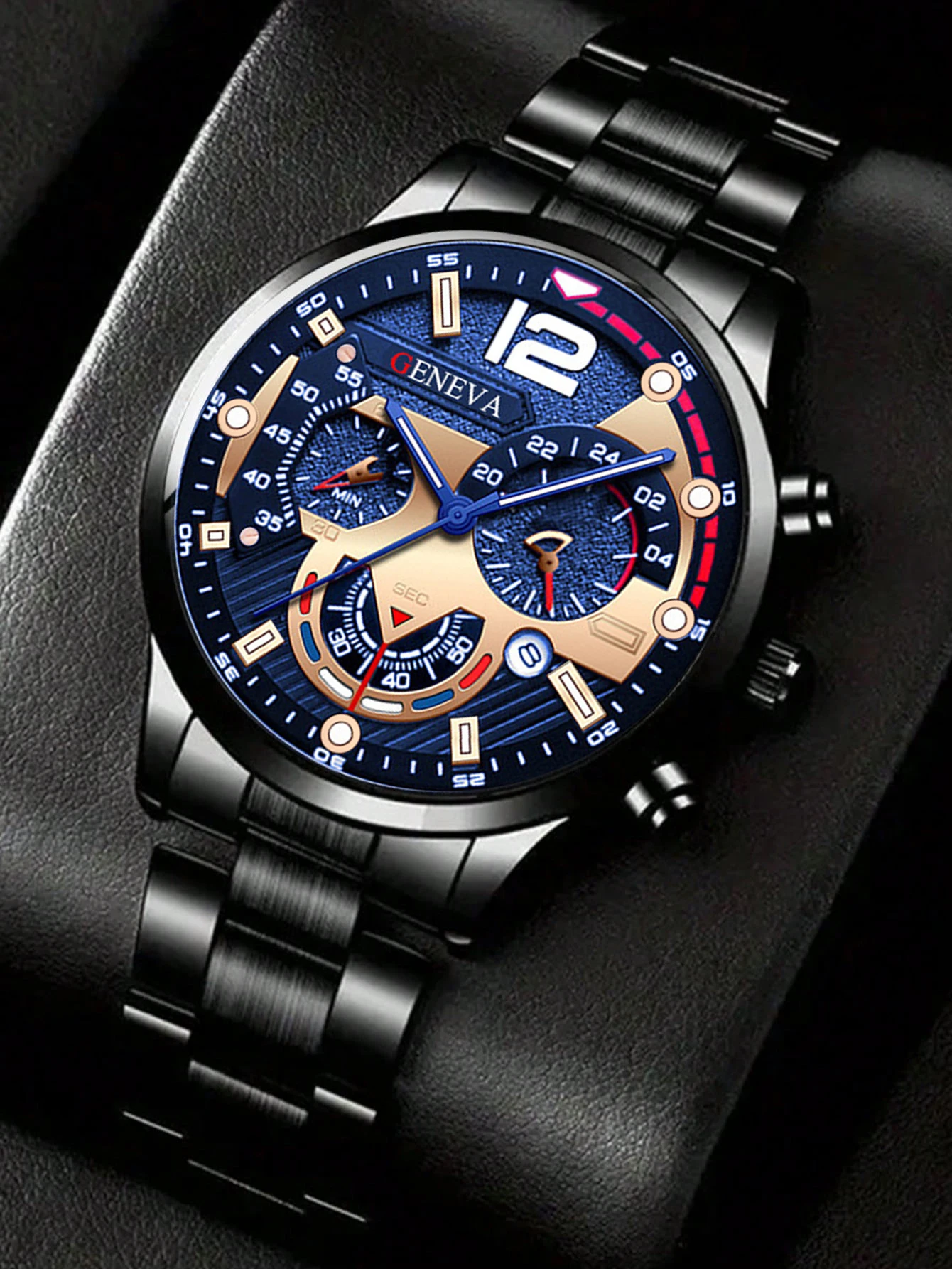 4-piece set of men's sporty, fashionable, casual watches with necklace, bracelet, and ring, suitable for daily wear, birthday gifts, back-to-school season accessories, Valentine's Day and Christmas gifts, an excellent