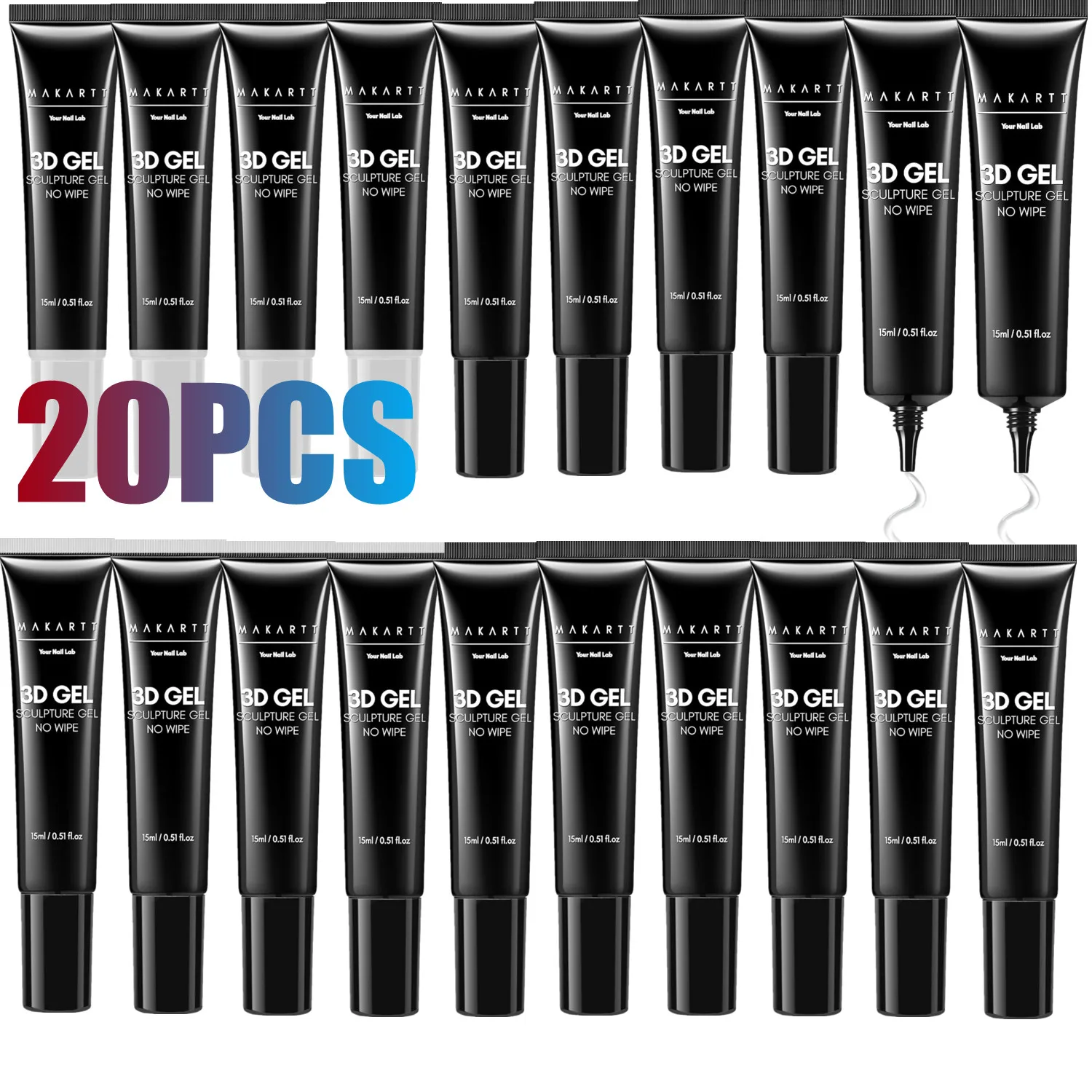 

20PCS Clear 3D Gel 15ml Nail Art for Sculpting: 3-in-1 Multi-Functional No Wipe Nail Gel for Molding & Painting Nails Designs