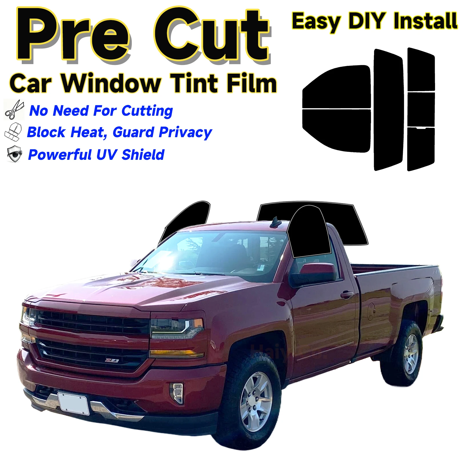 Pre-Cut Window Tint for Chevrolet Silverado 1500 Regular 2014-2018 Sun Uv Blocking Heat 2-Ply Window Protector Privacy Films