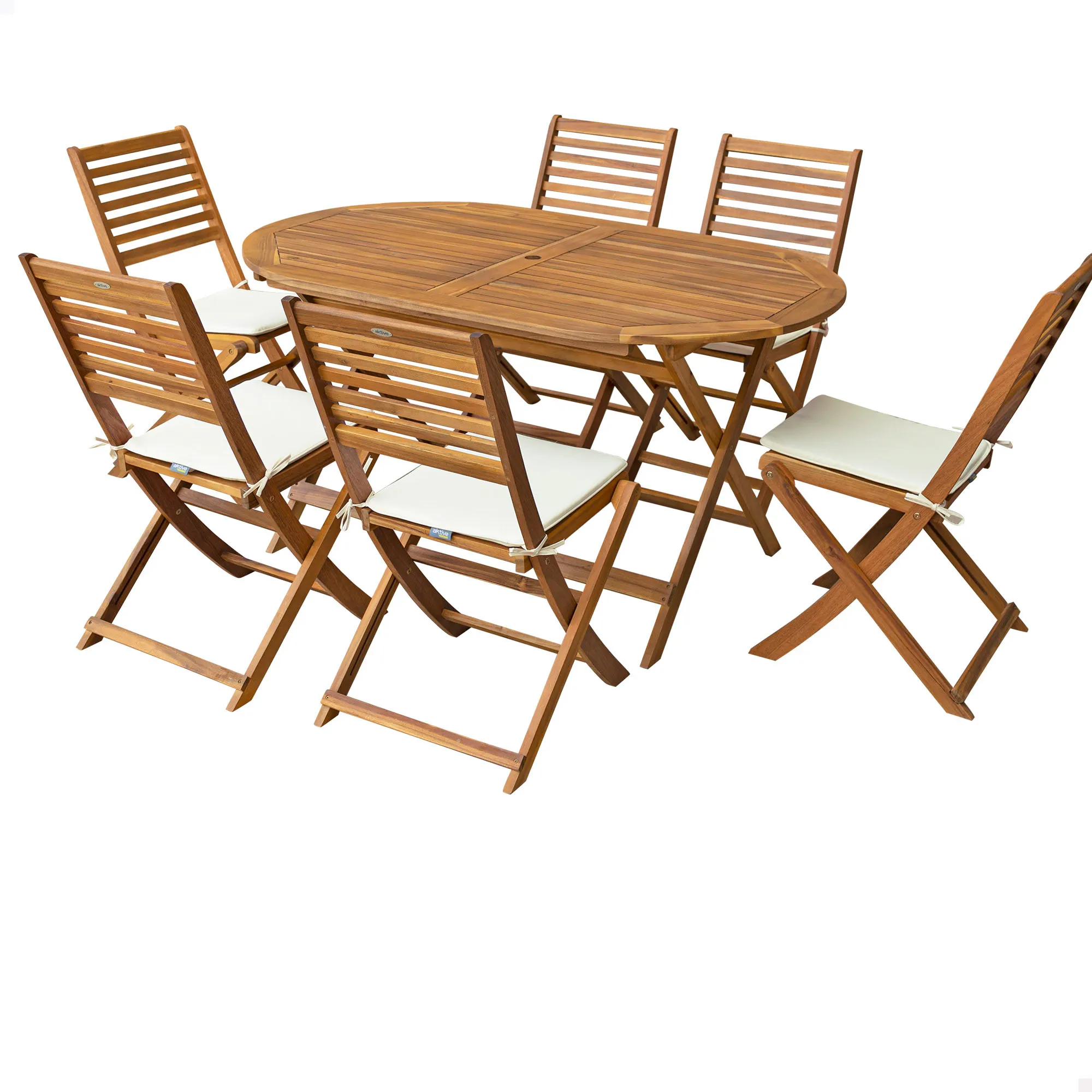 Garden Table and 6 Chairs Set of Eucalyptus Wood Aktive Garden, Terrace Table and Folding Chairs Set, Outdoor Furniture, Garden Furniture, Table and Chairs Outdoor Terrace