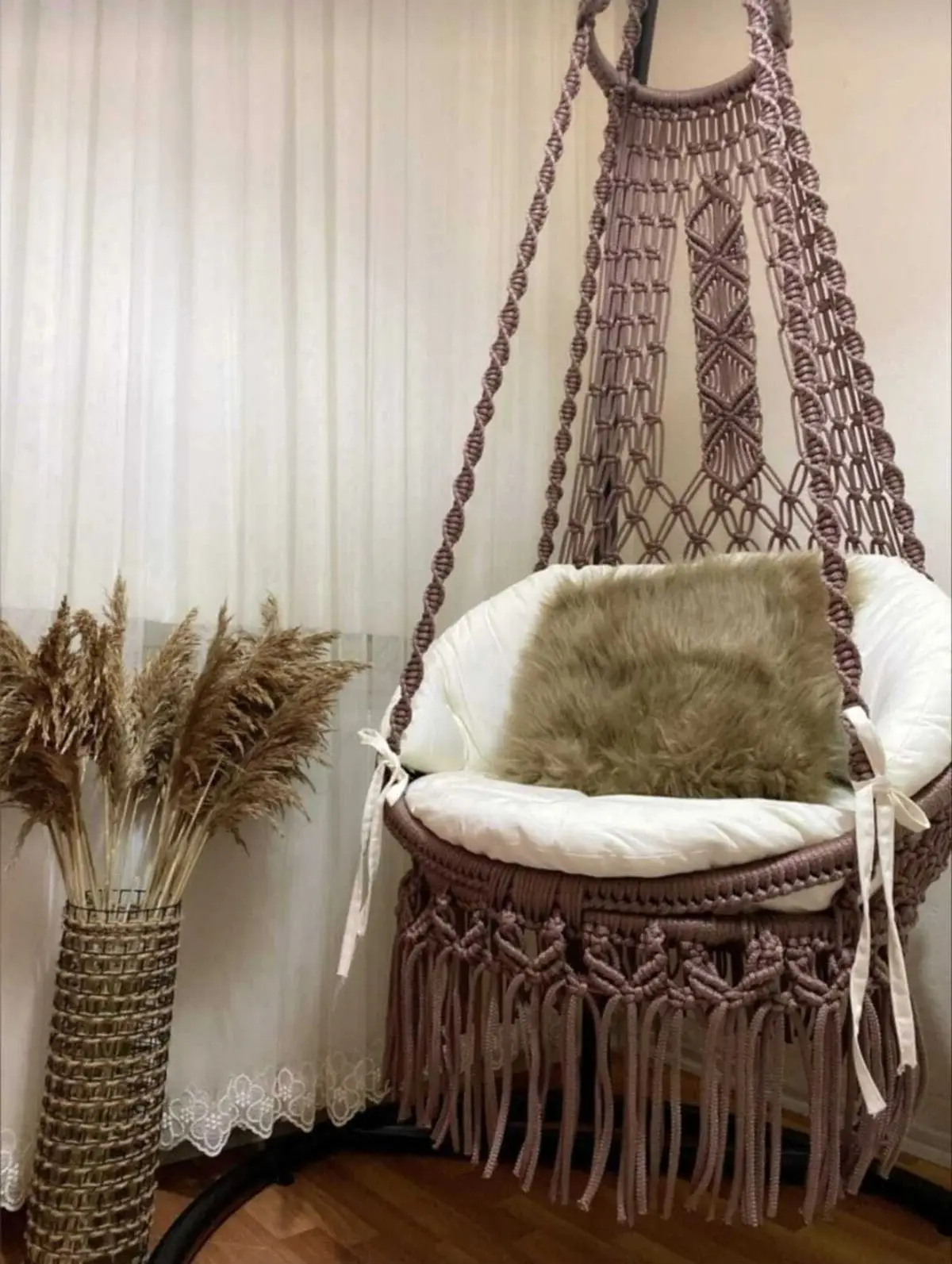 Macramé Hammock para decoração de sala, Brown Rocking Chair, Custom Garden Swing