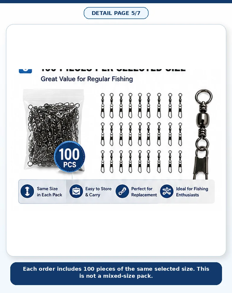 100 Stück Angelwirbel-Clips mit Schnellwechselsystem für Haken, Köder, Vorfäden, Süß- und Salzwasser, Größen 6, 8, 10, 12 – Detail 5