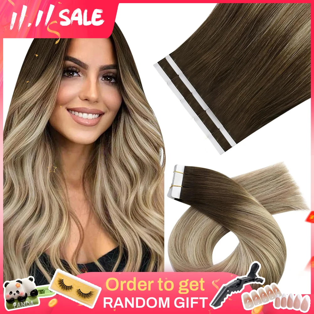 

Moresoo Tape in Hair Extensions 25G/50G 100% Real Human Hair Salon Quality Invisible Hair Natural Remy PU Skin Weft Tape in Hair