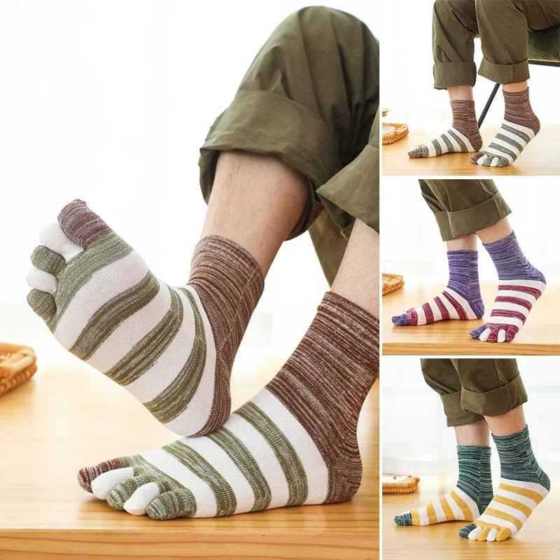 AliExpress THASENE 1 Pairs New Man Toe Sport Socks Autumn Winter Cotton Colorful Striped Compression Outdoor Fitness Bike Run Travel 5 Finger Socks