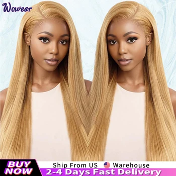 ハニーブロンドウィッグ,滑らかな人間の髪の毛,透明なフロントレース,カラー,13x6, #27