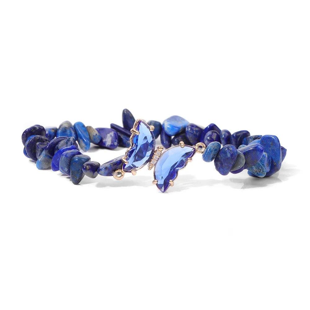 AliExpress vinswet Natural Stone Crystal Butterfly Bracelet Irregular Lapis Lazuli Malachite Gravel Chip Beads Stretch Bracelets For Women Men