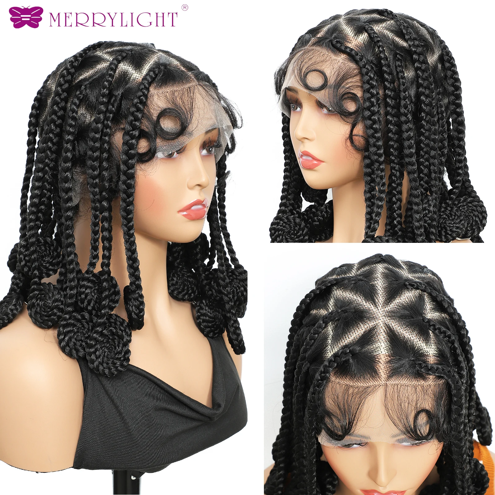 12 Polegada perucas trançadas sintéticas transparentes perucas de cabelo cheio do laço bantu caixa sem nós tranças com cabelo do bebê para preto