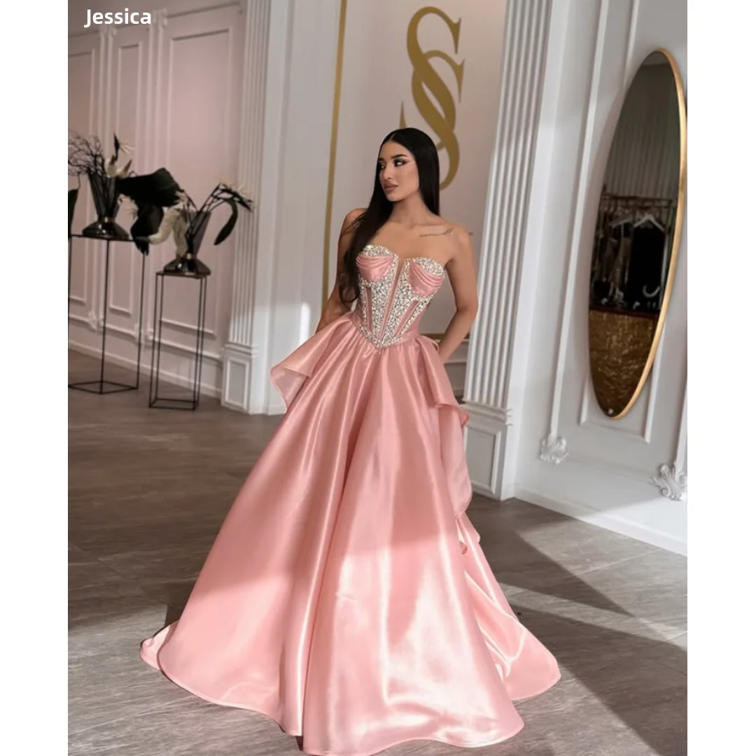 

Jessica Glitter Beads Evening Dresses Delicate Pink Prom Dresses Princess A-line off-shoulder Vestidos De Gala Customized