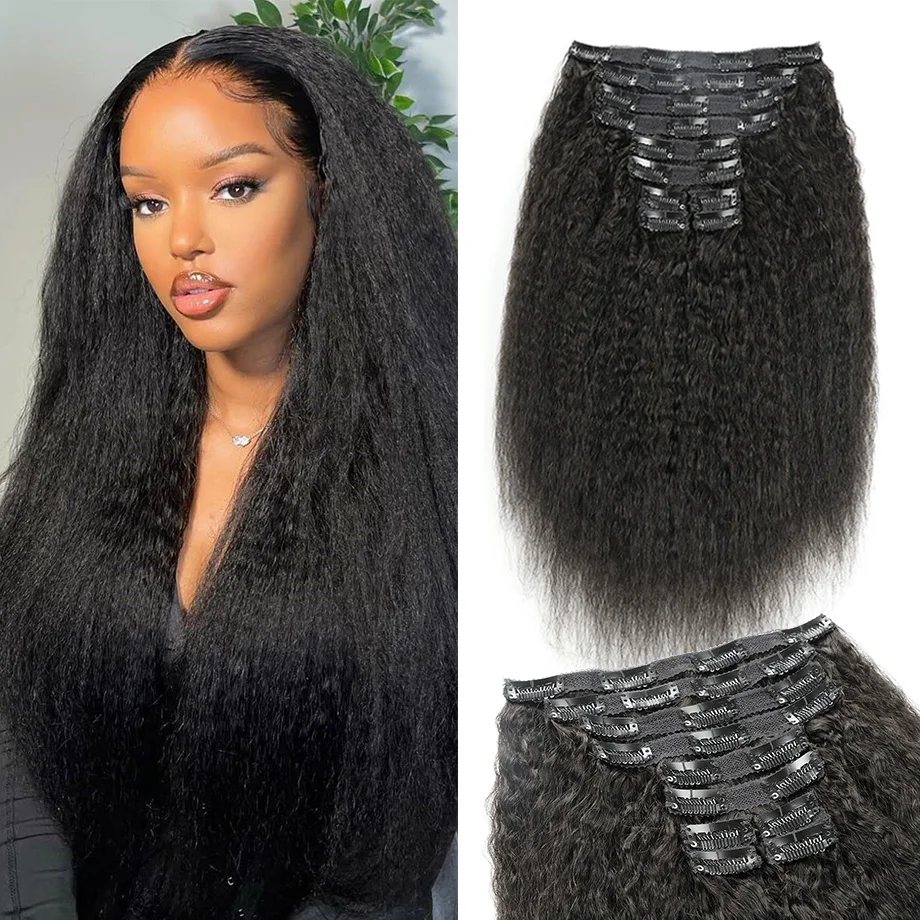 

Kinky Straight Clip ins Hair Extensions Real Human Hair Clip ins 100% Remy Human Hair Extensions Clip ins 120g/10Pcs Black Hair