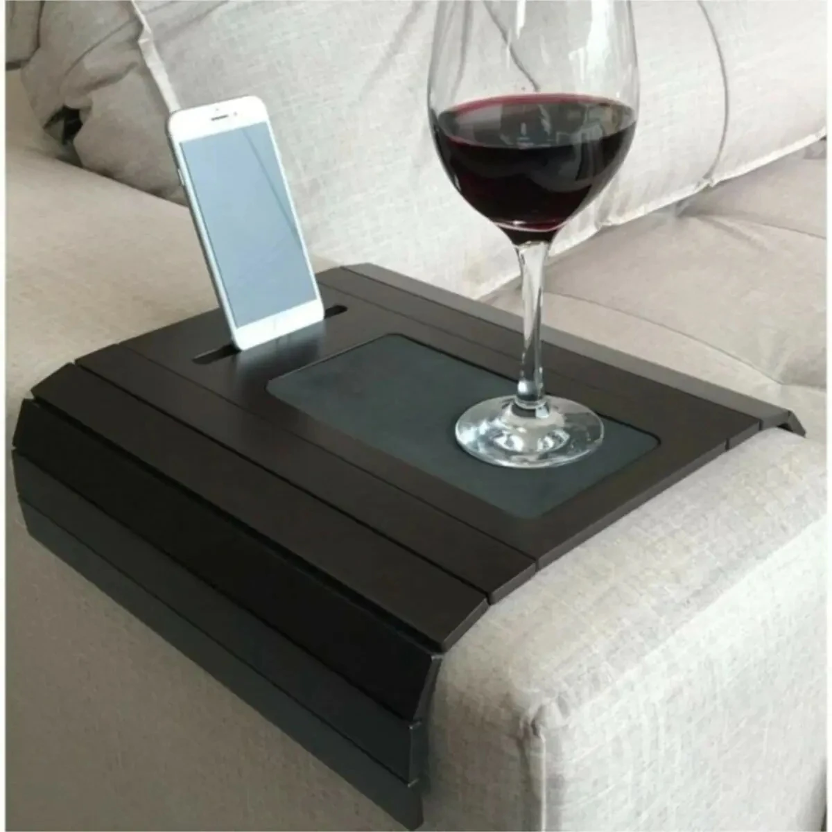 Leather Based Phone Holders Wooden side table table placemat decorative sofa tray armrest non-slip folding coasters