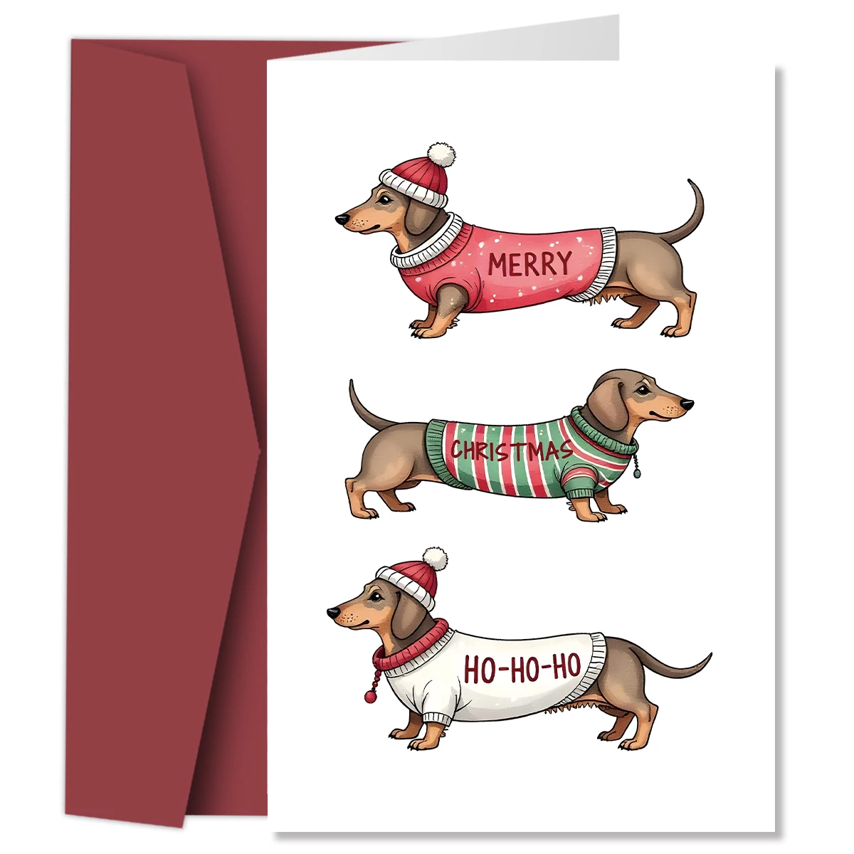 Weihnachts-Dackel-Grußkarte, „MERRY CHRISTMAS HOHOHO' Hundesign-Weihnachtskarte mit Umschlag, Geschenkkarten für Freunde und Familie – Detail 1