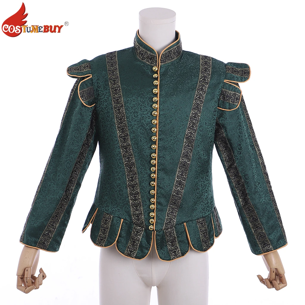 

Catwalk Exquisite Vintage Suit Coat Medieval Tudor Men Jacket Blazer Court Aristocrat Prince Costume Green Jacquard Blazers