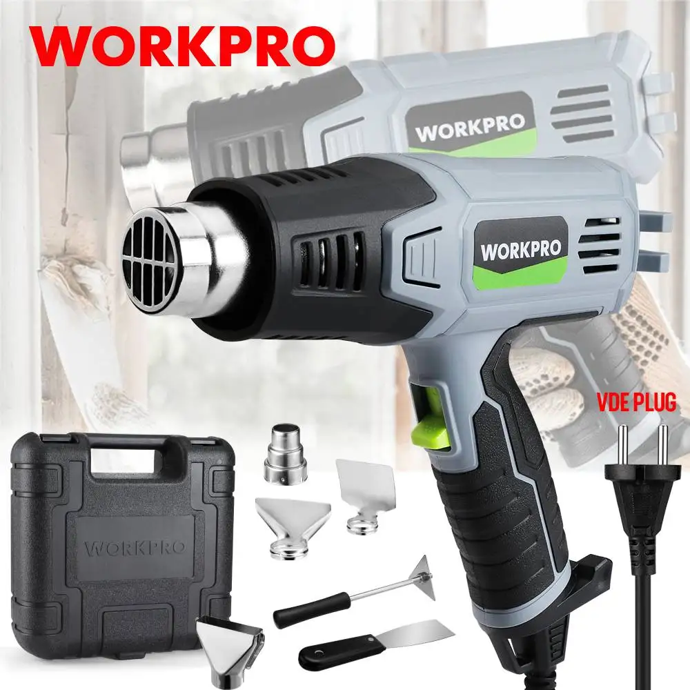 WORKPRO 전기 히트 건, 산업용 전기 핫 에어 건, 2 기어 온도 조절기 히트 건, 수축 포장, DIY 홈, 2000W, 220V