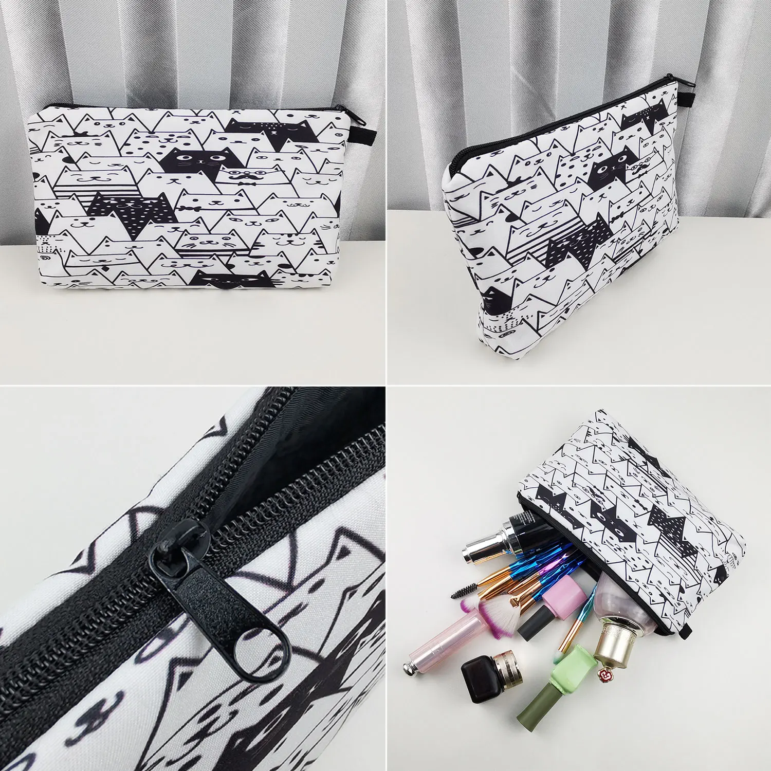 Cute Animal Printed Women\'s Cosmetic Bag Pure Color Dog Pencil Bag For Girls Large Capacity Travel Toiletry Bag Makeup Bag