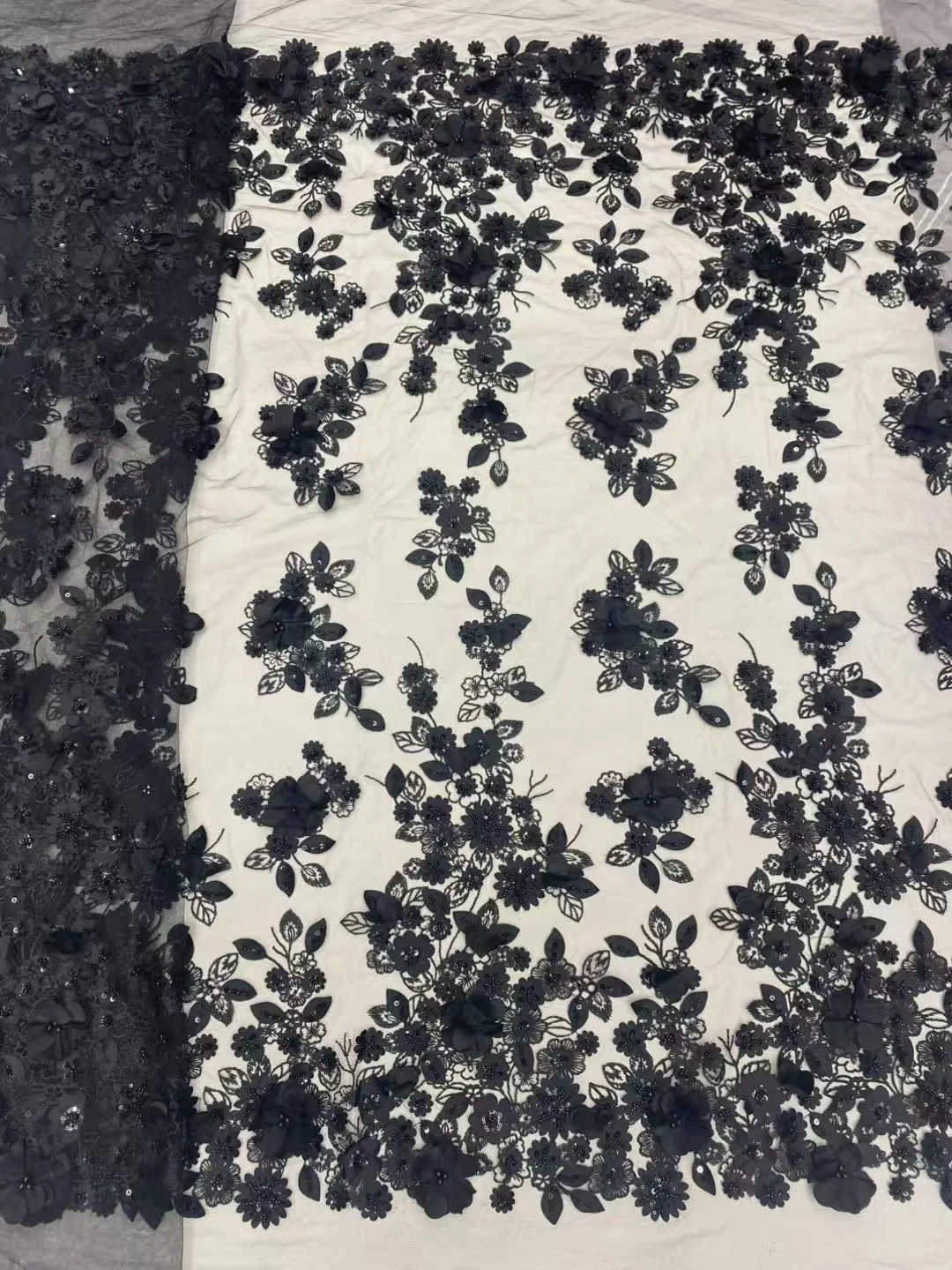Latest Vintage Sequin Tulle Mesh Fabric Heavy Sequin Embellishment European Rose Design Elegant Noble Evening Dress Fabric