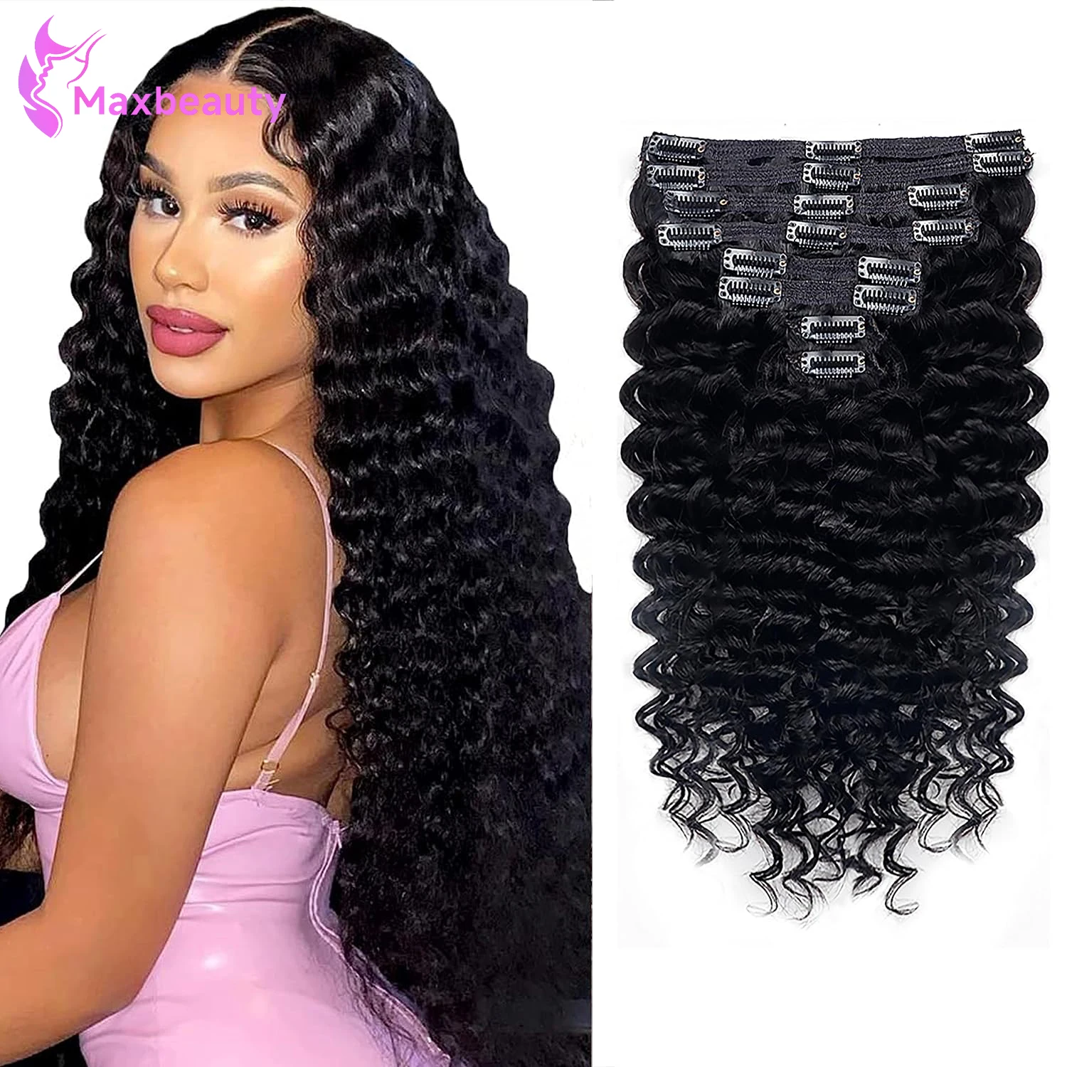 

Deep Curly Clip In Human Hair Extensions 8Pcs Clip Ins With 18 Clips Deep Wave Brazilian Virgin Human Hair Clip In Extensions