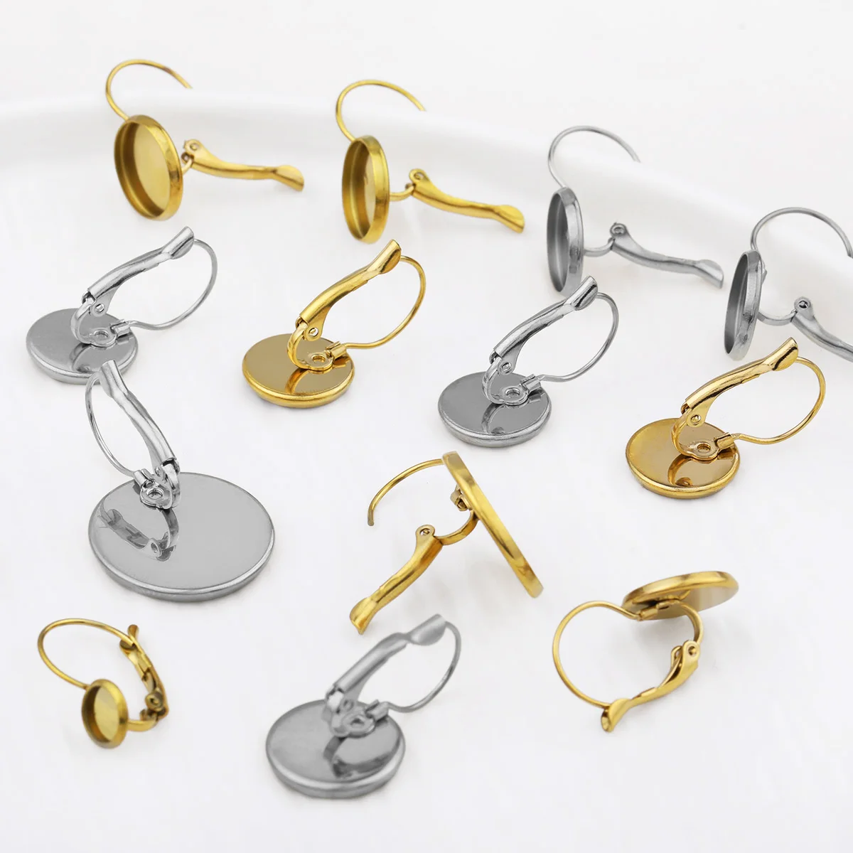 5/10pcs Two Tone Stainless Steel Lever Back Earring Blanks Welded Round Disc French Lever Back For DIY Earring Jewelry Making
