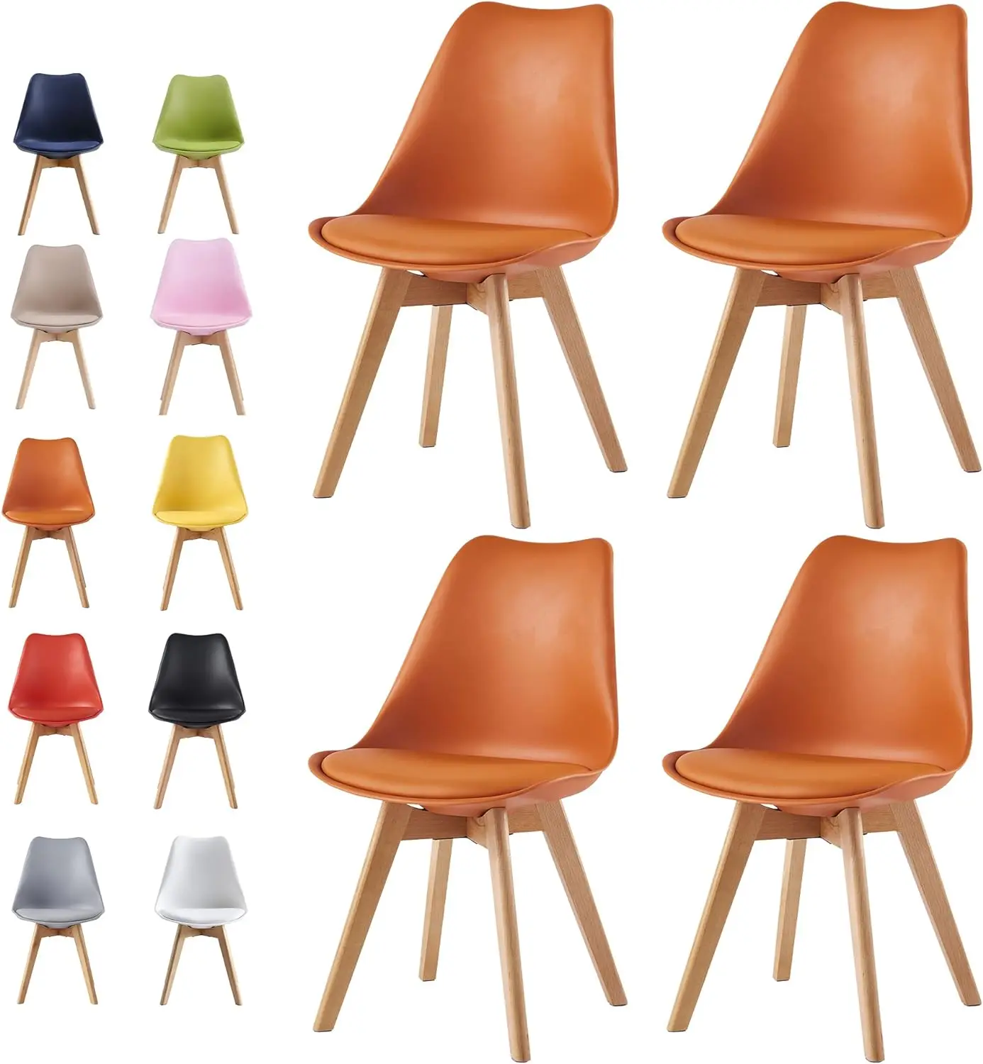 mcc direct Set of 4 Dining Chairs Wooden Legs Soft Cushion Pad Stylish DELUXE Retro Lounge Dining Office EVA image 3