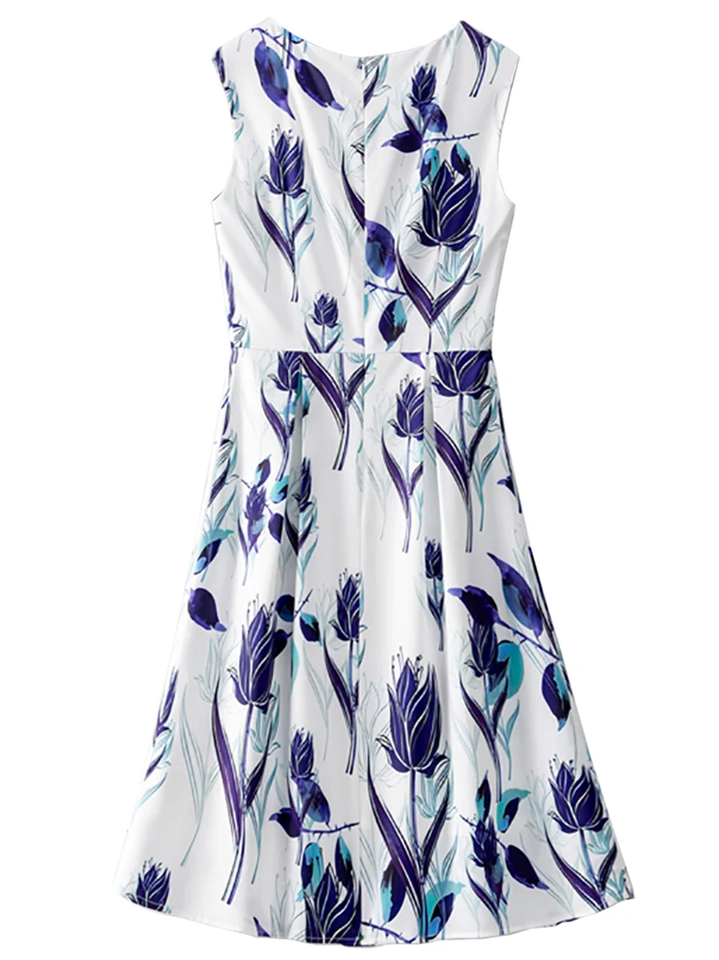 Elegante mouwloze bloemenprintjurk voor dames Vintage A-lijn zomercasual feestjurken