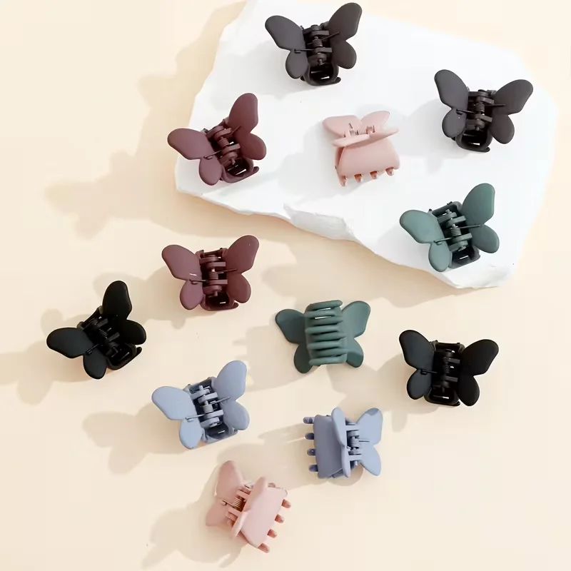 12 Stück Matte Mini-Schmetterlings-Haarklammern aus Kunststoff, Haarkrallen für Pferdeschwänze, Haaraccessoires – Detail 4