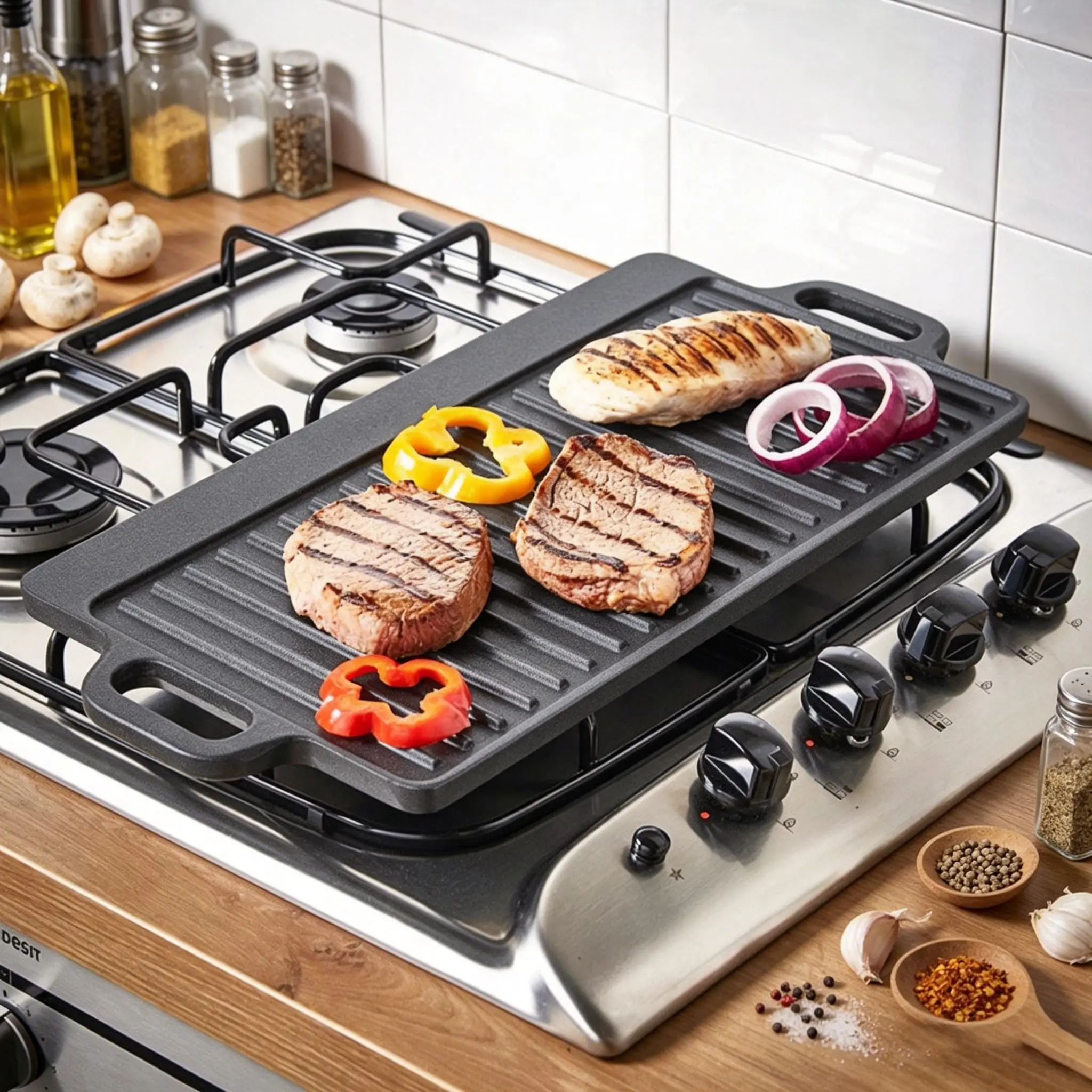 Pre-seasoned Cast Iron Griddle Pan Heavy Duty Dual Handle Griddle Pan for Indoor Outdoor BBQ Cooking Top Choice 2026