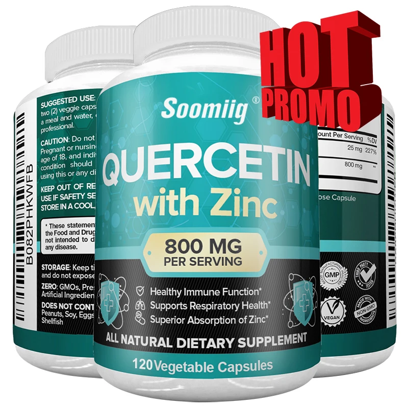 Quercetin Capsules with Zinc Supplement - Quercetin Dihydrate with Zinc Citrate - Maximum Strength, Immune & Respiratory Support