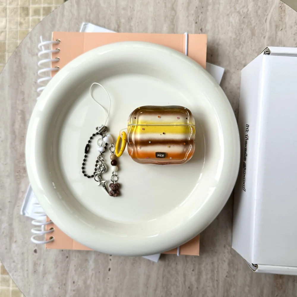 

Simple line smudged star headphone protective case, suitable for AirPods 4/3/2 Pro/2/4,with pendant, fashionable protective case