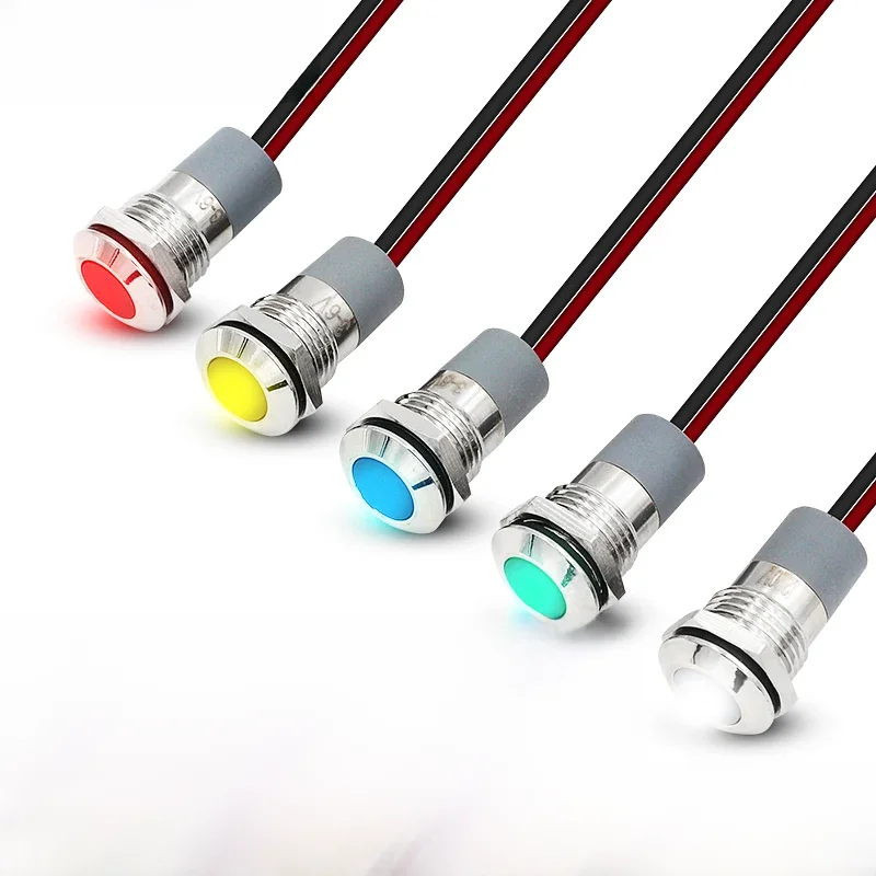 VaneAims-Voyant lumineux LED en métal, lampe de signalisation, étanche IP67, rouge, vert, jaune, blanc, bleu, 3V, 6V, 12V, 24V, 220V, 12mm