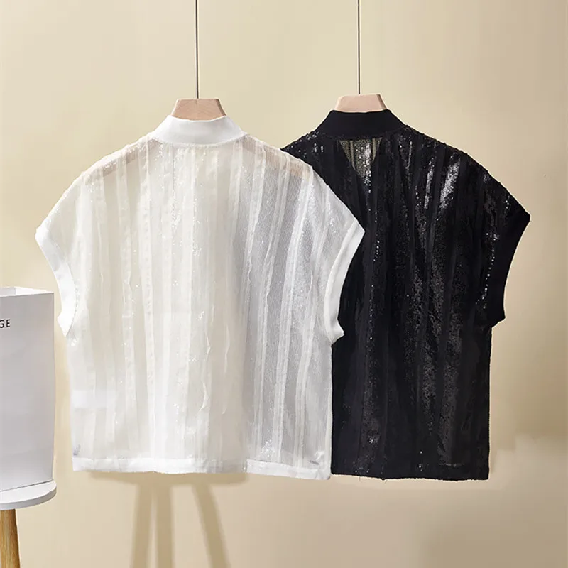 女性の夏の新しい重工業ノースリーブトップオールマッチシルクベストジャケットカーディガン