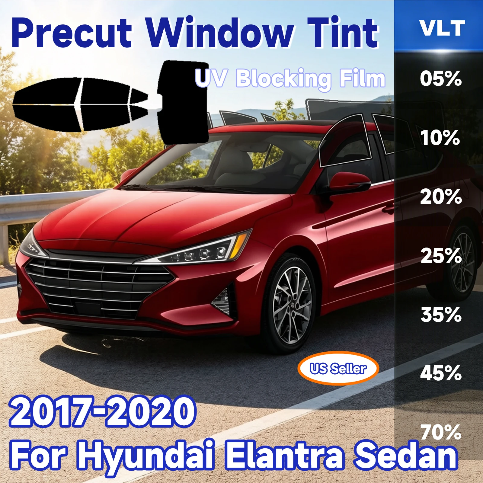 

Защитная пленка для окон автомобиля, солнцезащитный козырек для Hyundai Elantra Sedan 2017-2020, аксессуары, защитная пленка для всех сторон, включая лобовое стекло