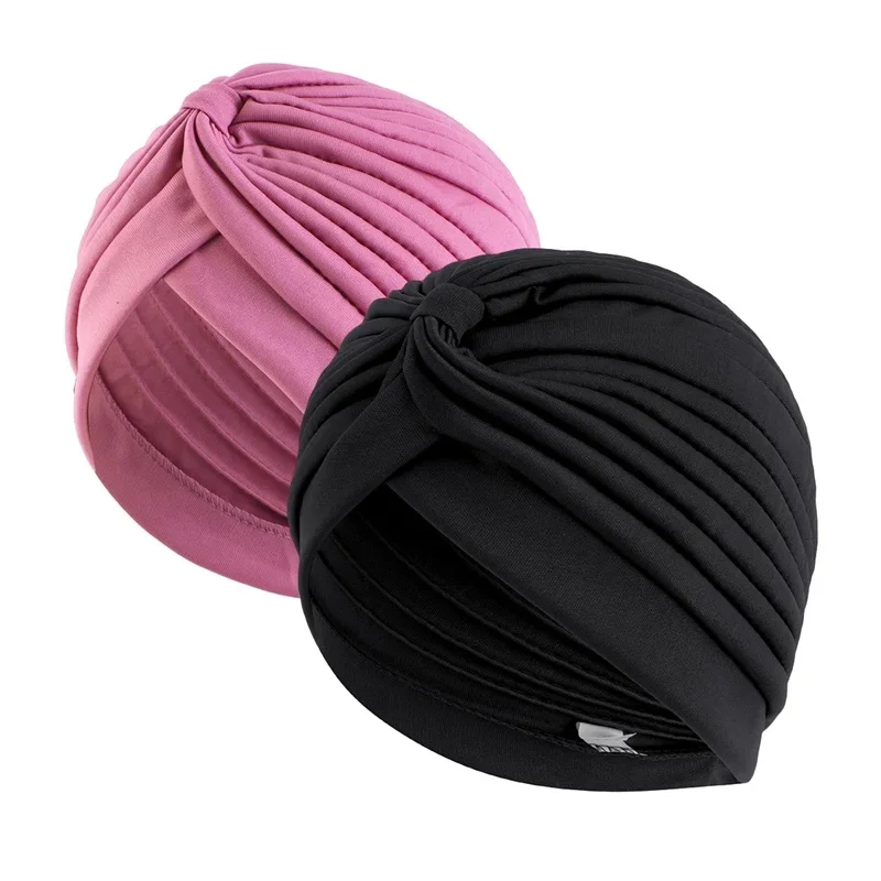 2 sztuk/partia rozciągliwe turbany czapka na głowę pokrywa skręcone plisowane Headwrap różne kolory osłona na włosy czapki typu beanie dla kobiet dziewczyn — zdjęcie 2