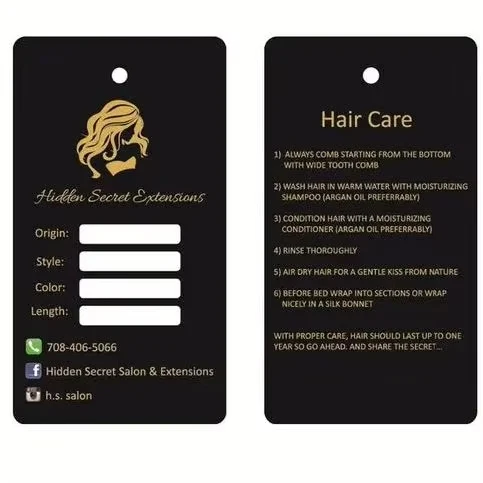 Hair Boutique Hang Tags Accept custom Minimalist hair extension business tag for hair packaging Printable aftercare loyalty card