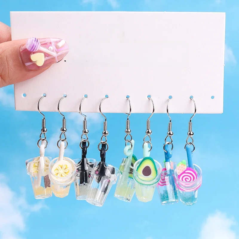 Aihua boucles d'oreilles ensembles boissons d'été boucles d'oreilles pour femme suspendus bonbons couleurs jus de fruits crème glacée gobelet crochets d'oreille bijoux à la mode