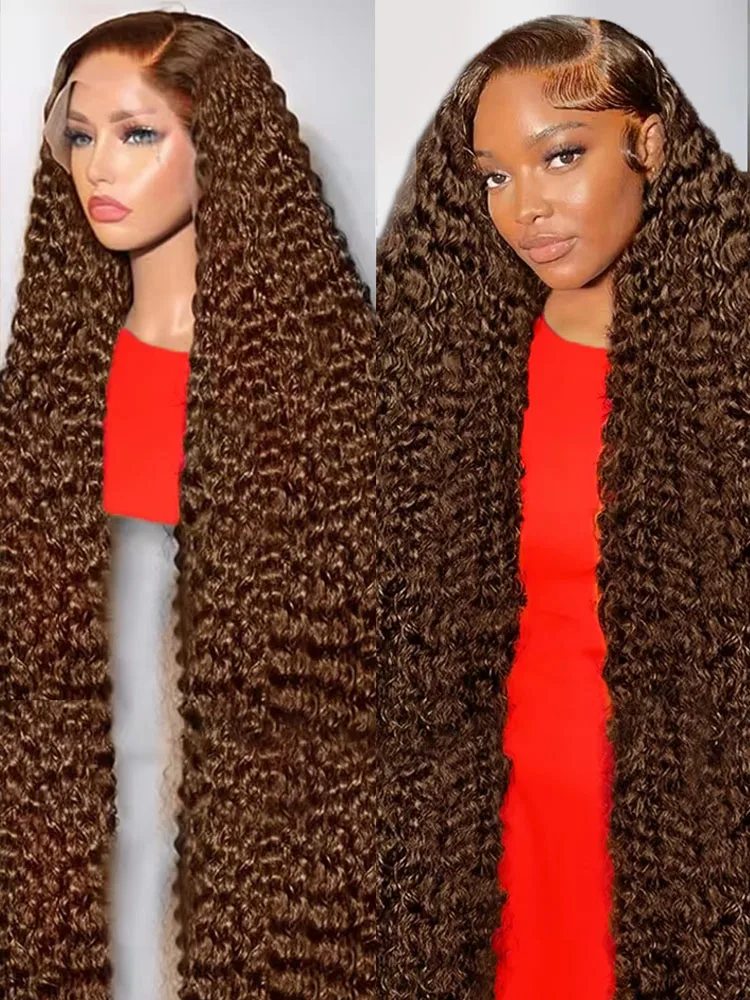

250% Chocolate Brown Deep Wave 13x6 Lace Frontal Wigs 30 40 Inch Transparent 13x4 Lace Front Human Hair For Women Curly Wigs