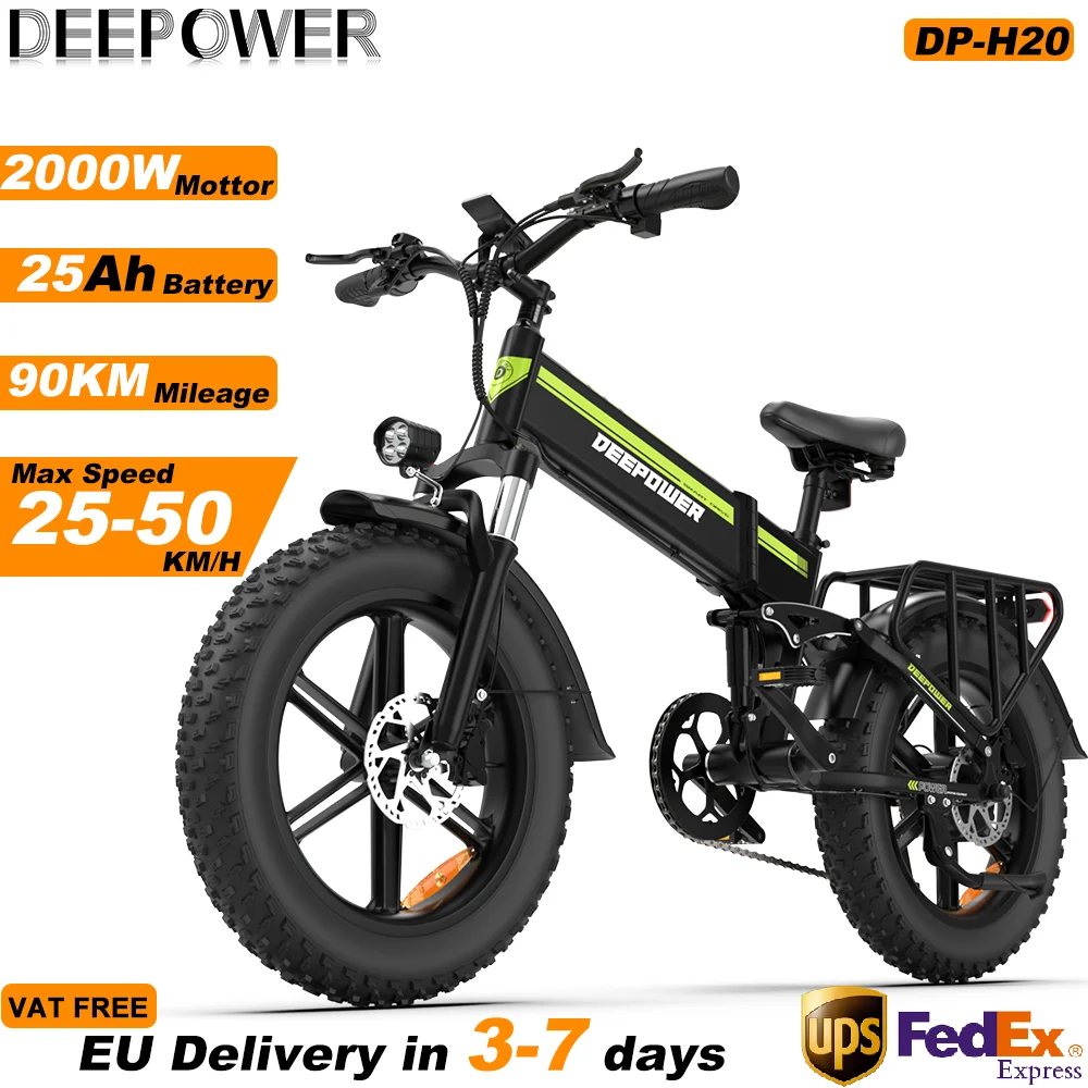 Vélo électrique DEEPOWER 2000W 48V 25Ah 20 pouces pour adultes avec freins à disque hydrauliques, tout-terrain, vélo électrique de montagne