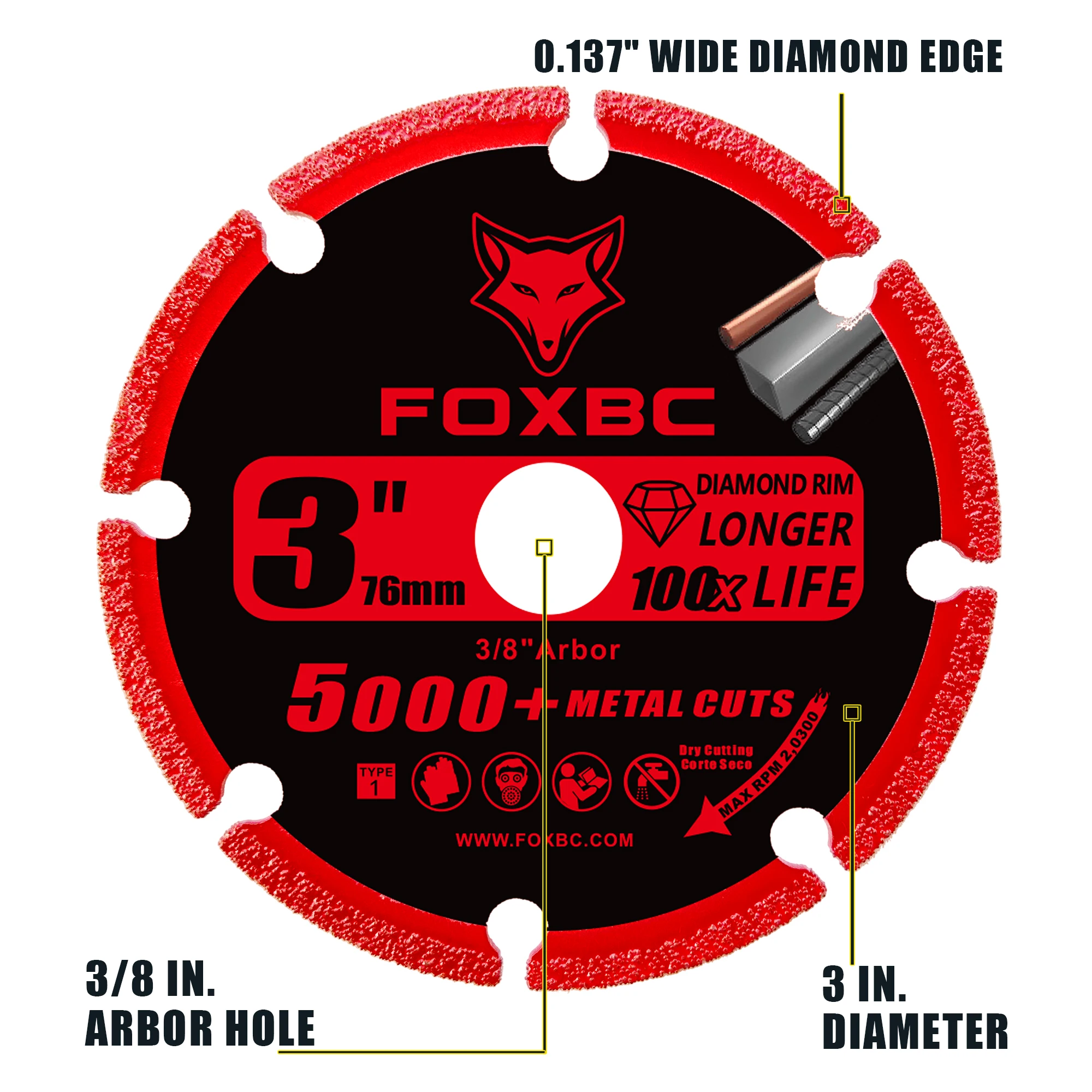 FOXBC 76mm Diamond Cutting Wheel Carbide Grit 10mm Hole 5000+Cuts Metal Cutting Wheel Glass Reinforced Wood- 3 Pack