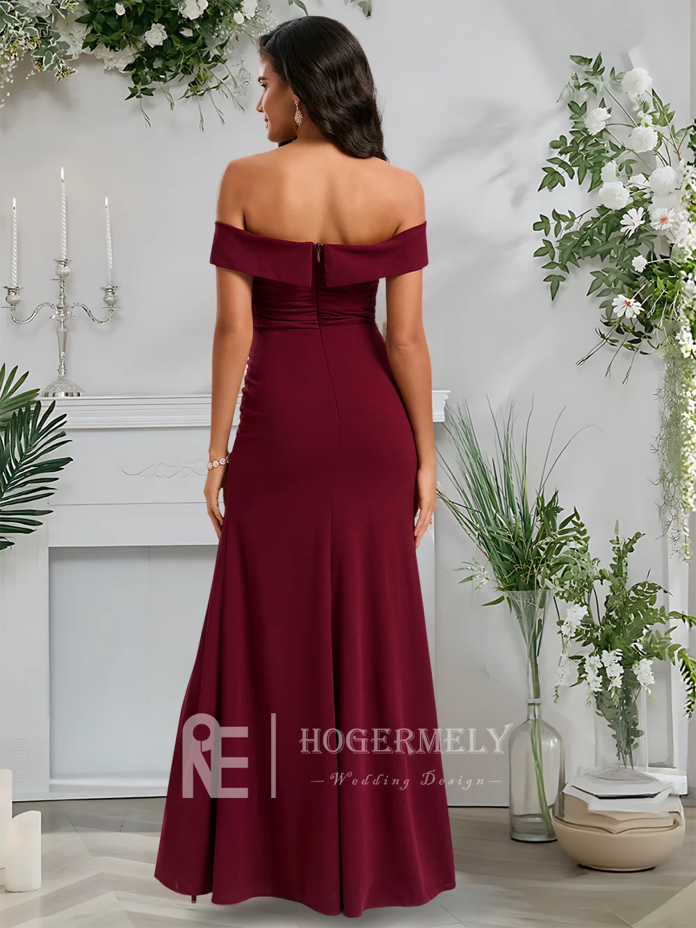 

B Vermilion Trumpet Mermaid Off Shoulder Floor-Length Stretch Crepe Bridesmaid Dress With Ruffles Strapless Wedding Guest