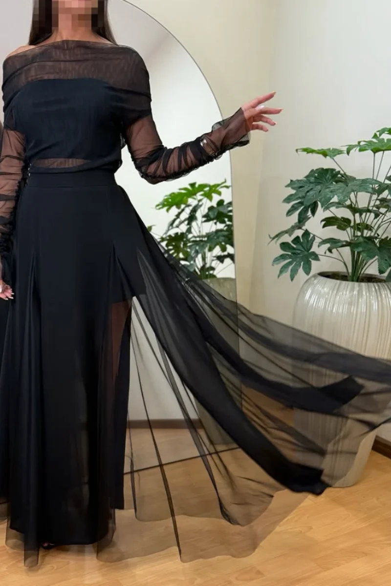 Jessica Black Evening Dresses Lace Long Sleeves Prom Dresses A-line Elegant Lady Party Dresses Vestidos De Gala Customized