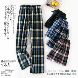 Spring Autumn Men 100% Cotton Sleep Bottoms Male Loungewear Trousers Men Casual Plaid Pajama Pants Plus Size Home Pants M-XL