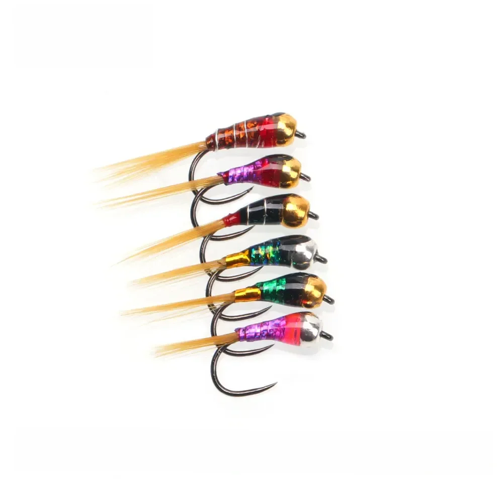 Bimoo 6 pièces # 18 tête de perle en laiton époxy Perdigon nymphe sans ardillon nymphe tchèque évier rapide humide Euro nymphe mouche truite leurres de pêche appâts