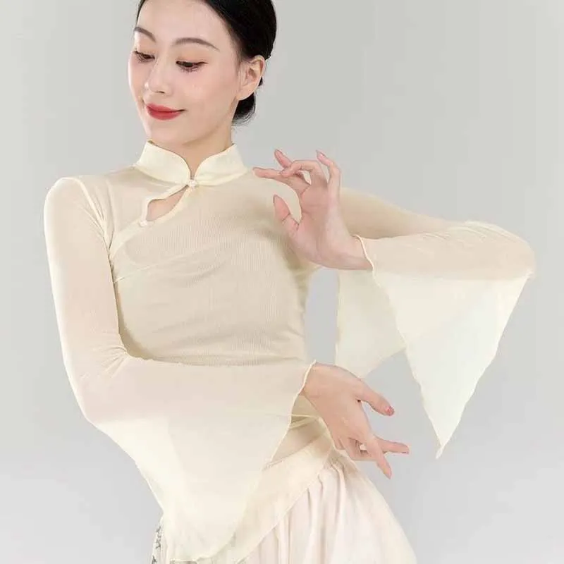 Chinese Modern Body Dance Dress Women Dancer Performance Costume Print Gauze Cheongsam Top Skirt-pant Practice Dance Costume