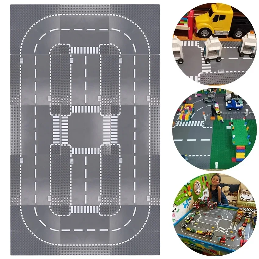 Klassieke bouwstenen Bodemplaat Stad Street View Verkeer Road Figuren Bouwspeelgoed Bakstenen Plastic onderdelen Bodemplaat Geschenken - afbeelding 2