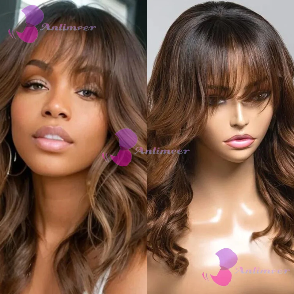 

Finger Body Wavy Ombre Brown Human Hair 5x5 Silk Top Closure Wigs With Bangs Glueless Pre Plucked 13x6/360 Full Lace Wigs