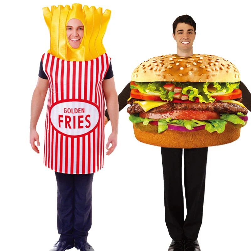 Unisex Paar Pommes Frites Essen Halloween Kostüm Kostüm Karneval Männer Cheeseburger Kostüm