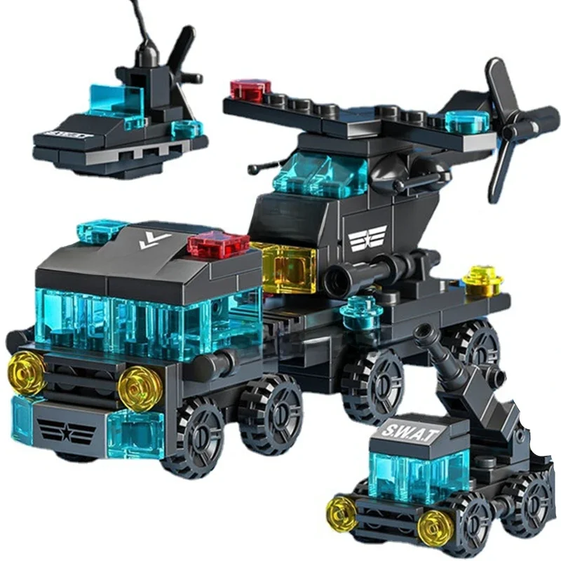 6in1 NEUE Spezielle Polizei Abschleppwagen Flugzeuge Auto Mini Loader Klassische Modell Bausteine Sets Ziegel Spielzeug Stadt