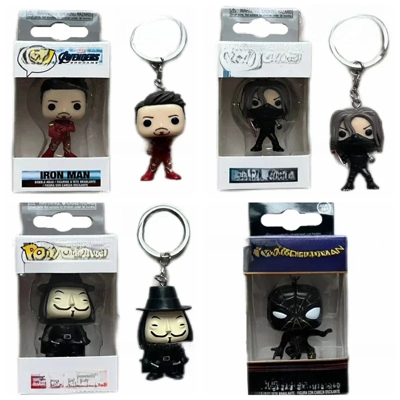 Newest FUNKO Pocket Keychains superheroes Iron Man Winter Soldier Spiderman V for Vendetta Keychain Venom Action Figure Toys — zdjęcie 2