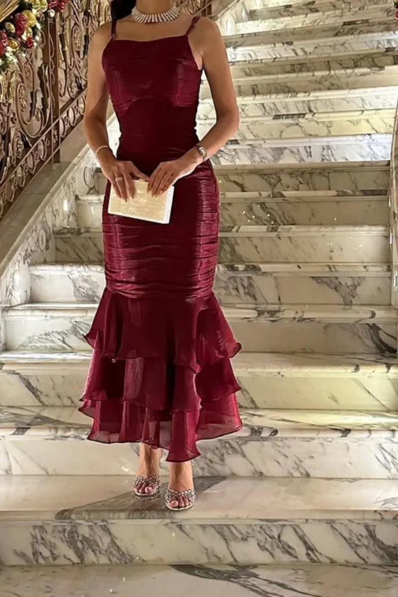 Annie Claret Пром платья на тонких бретельках Slim Fit Шифоновые вечерние платья с оборками для торжественных случаев فساتين سهرة