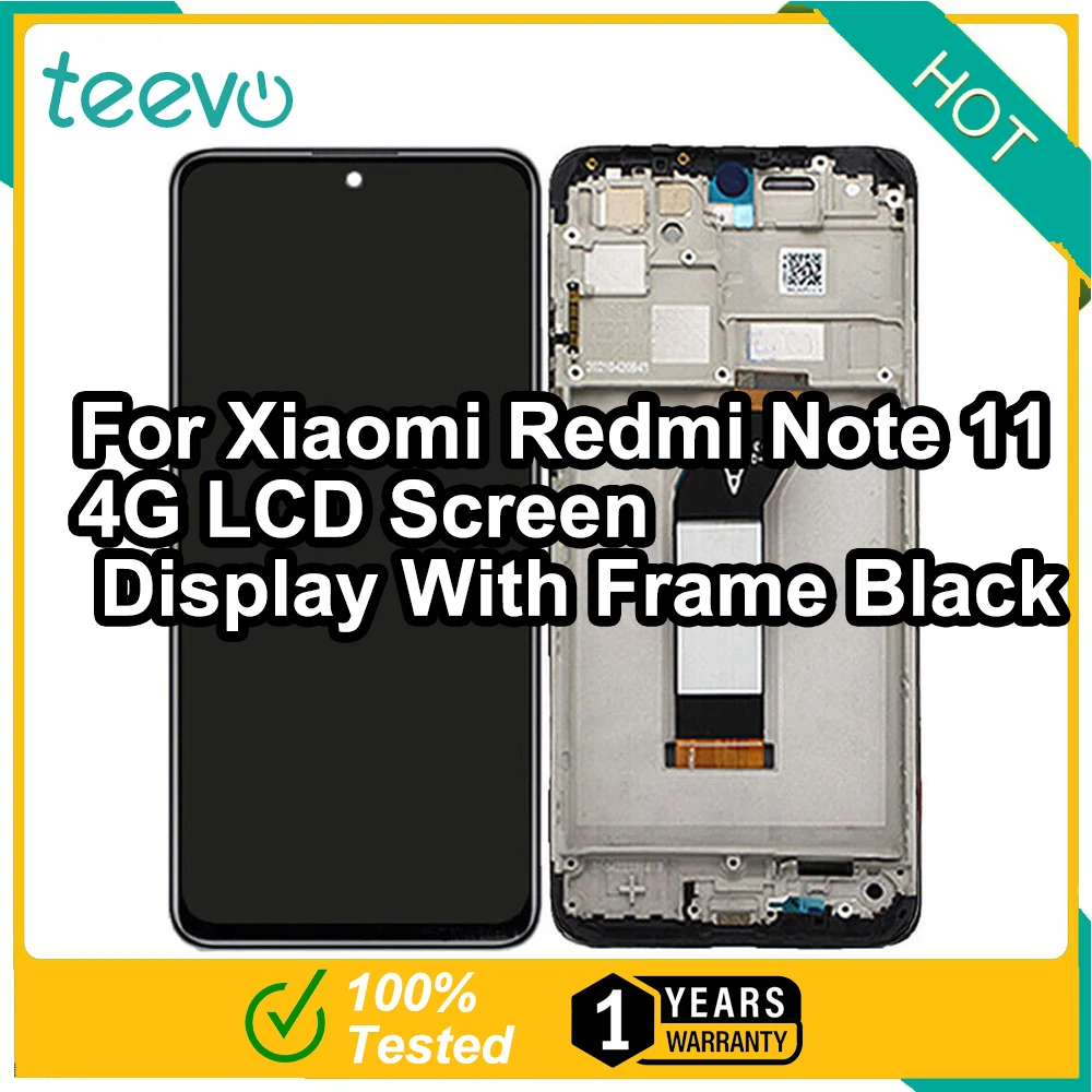 

Teevo LCD For Xiaomi Redmi Note 11 4G Screen Display & Touch Screen Digitizer With Frame Black